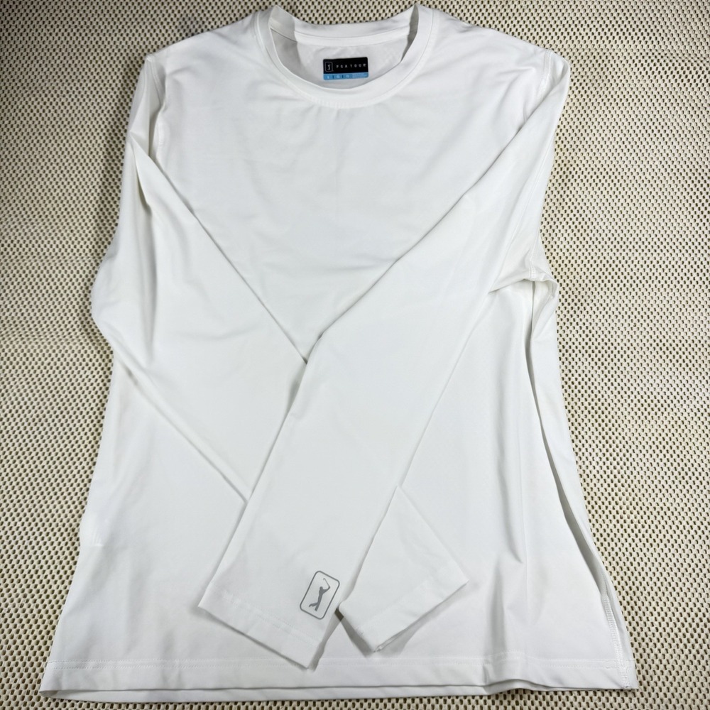PGA White Long Sleeve Compression Golf Shirt Size Large